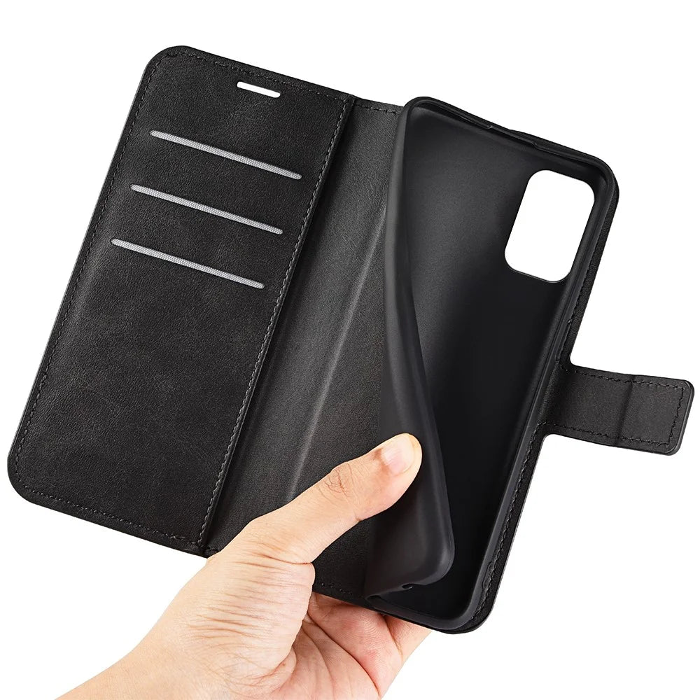For Nokia C32 Stand Shell Wallet Square Magnetic Closure PU Leather Calf Texture Phone Case - Black - 5