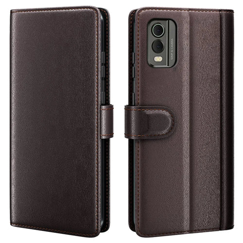 For Nokia C32 Scratch Proof Case Genuine Split Leather Phone Cover with Wallet Stand - Brown - 1