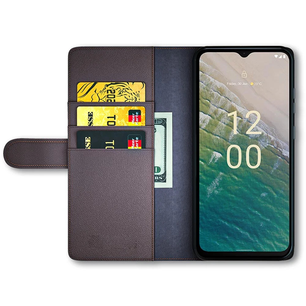For Nokia C32 Scratch Proof Case Genuine Split Leather Phone Cover with Wallet Stand - Brown - 2