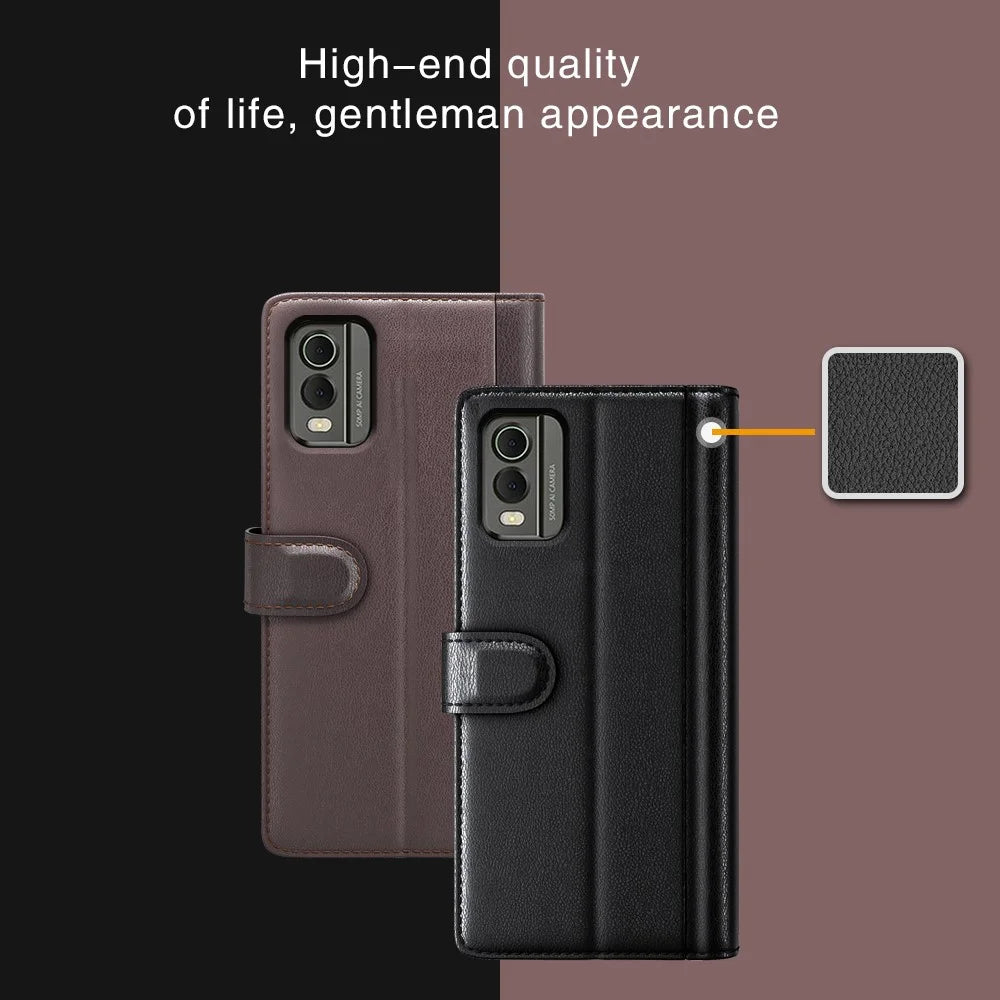 For Nokia C32 Scratch Proof Case Genuine Split Leather Phone Cover with Wallet Stand - Brown - 7