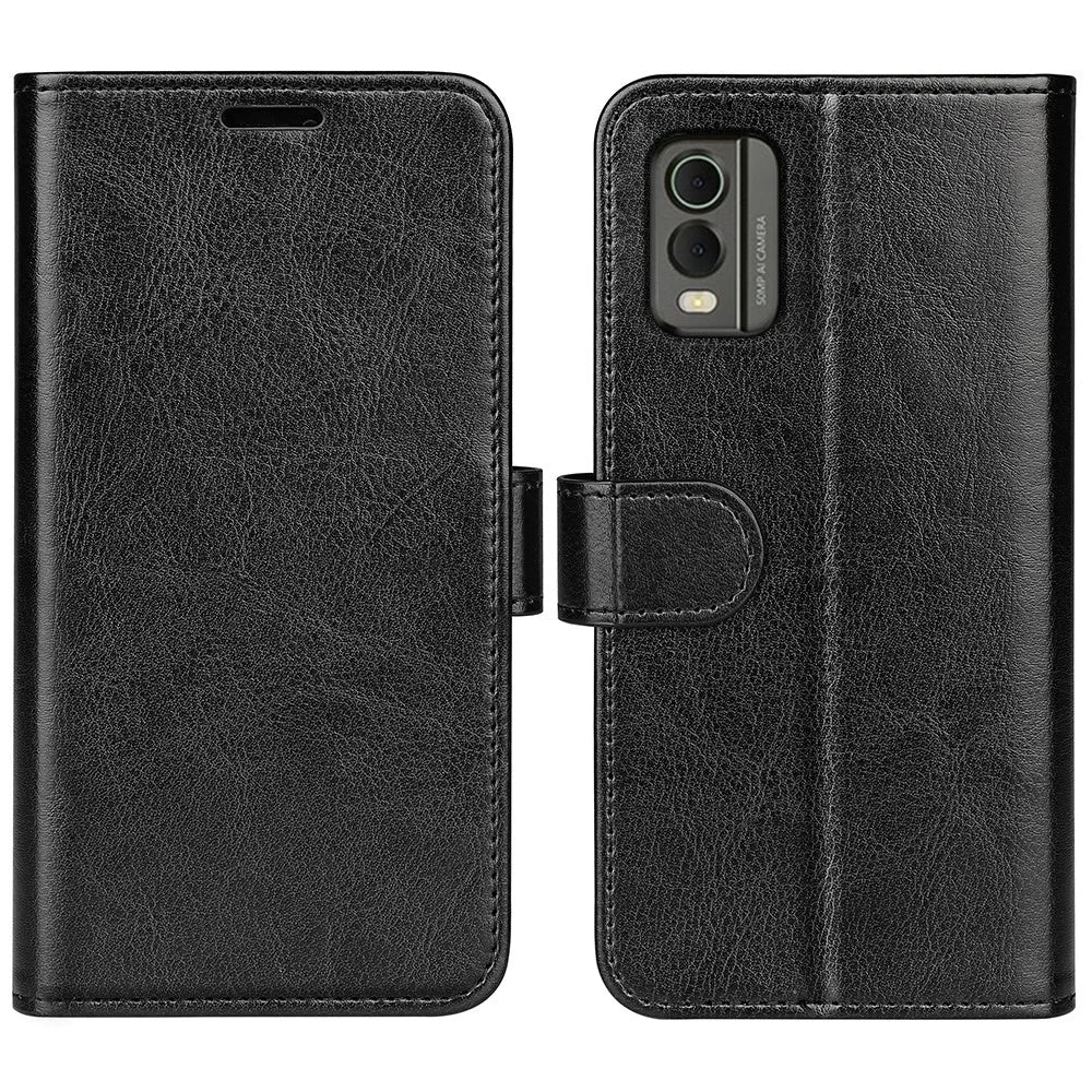 For Nokia C32 Scratch Resistant PU Leather Phone Cover Crazy Horse Texture Wallet Stand Case - Black - 1