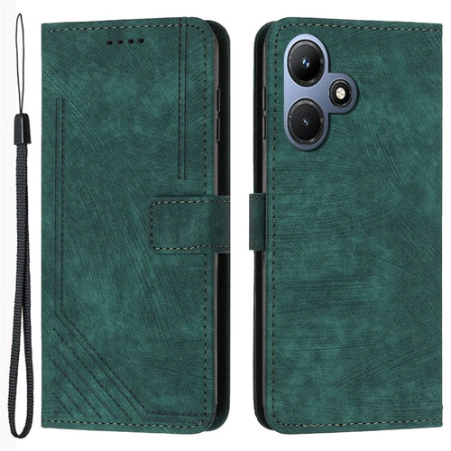 For Infinix Hot 30i Imprinted Lines Skin-Touch PU Leather Flip Case Stand Wallet Phone Cover - Green - 1