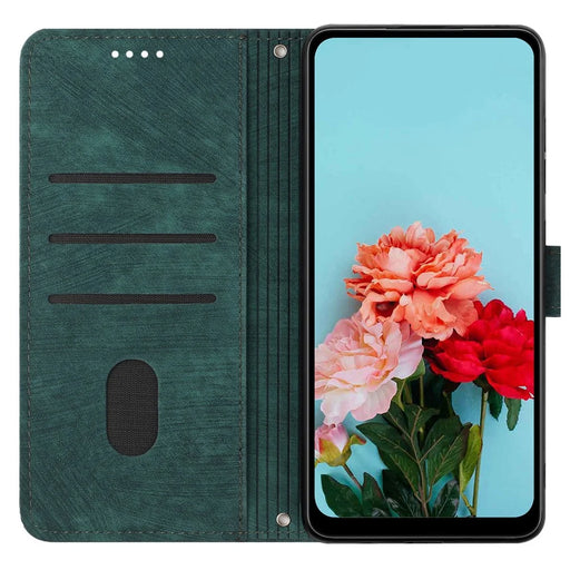 For Infinix Hot 30i Imprinted Lines Skin-Touch PU Leather Flip Case Stand Wallet Phone Cover - Green - 2