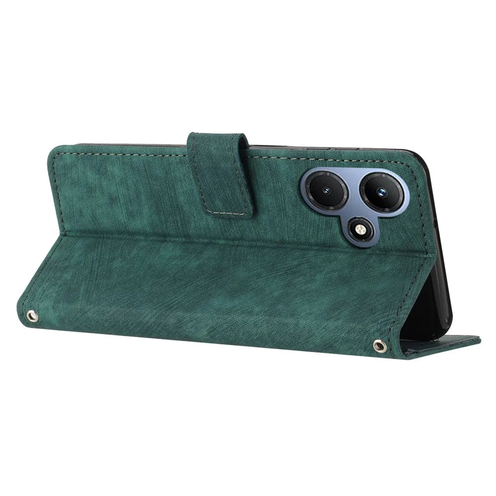 For Infinix Hot 30i Imprinted Lines Skin-Touch PU Leather Flip Case Stand Wallet Phone Cover - Green - 3