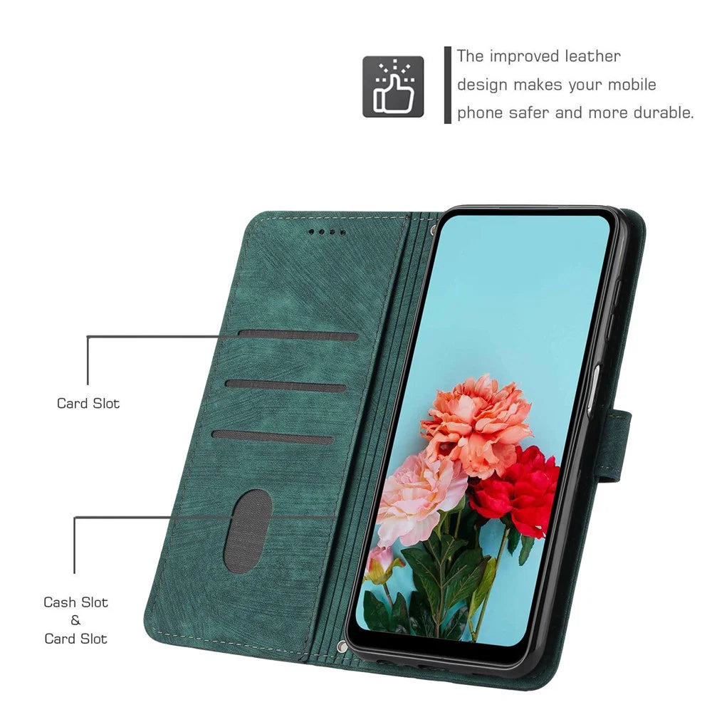 For Infinix Hot 30i Imprinted Lines Skin-Touch PU Leather Flip Case Stand Wallet Phone Cover - Green - 7