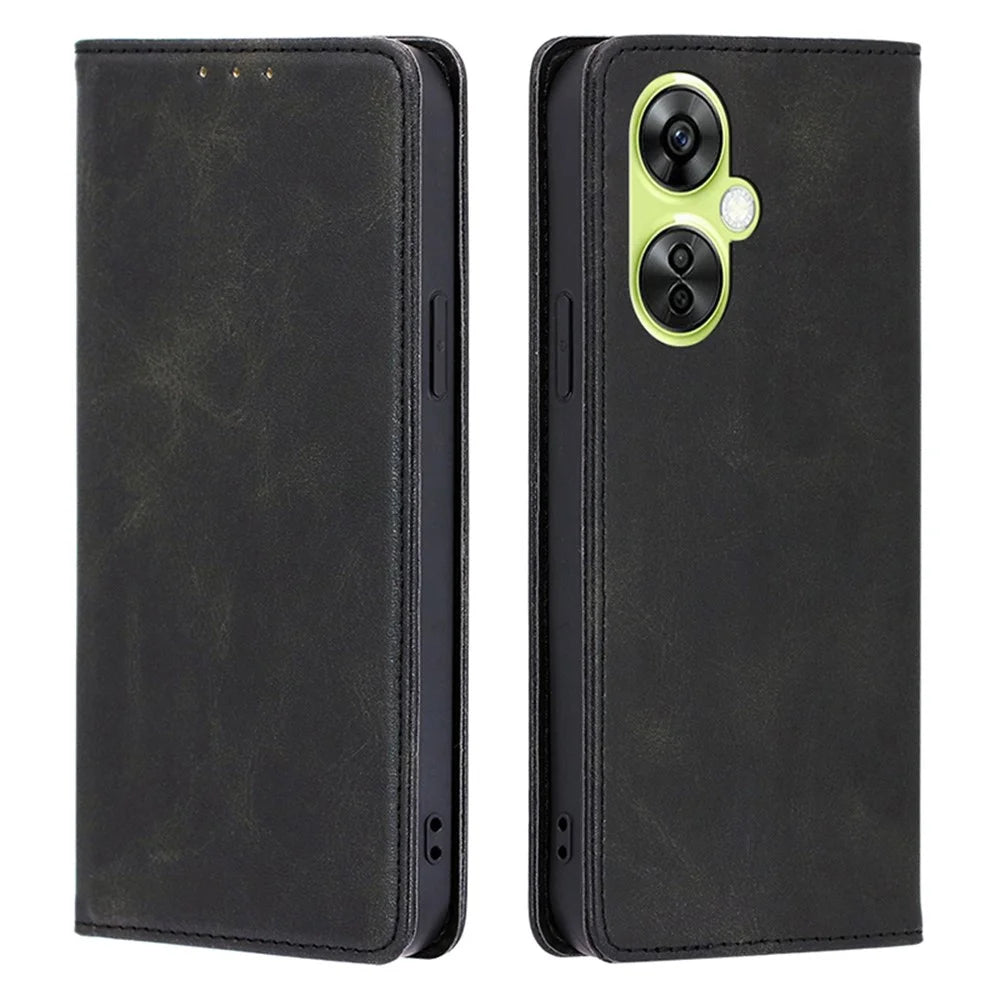 For OnePlus Nord CE 3 Lite 5G / Nord N30 5G PU Leather Stand Phone Cover Calf Texture Wallet Case - Black - 1