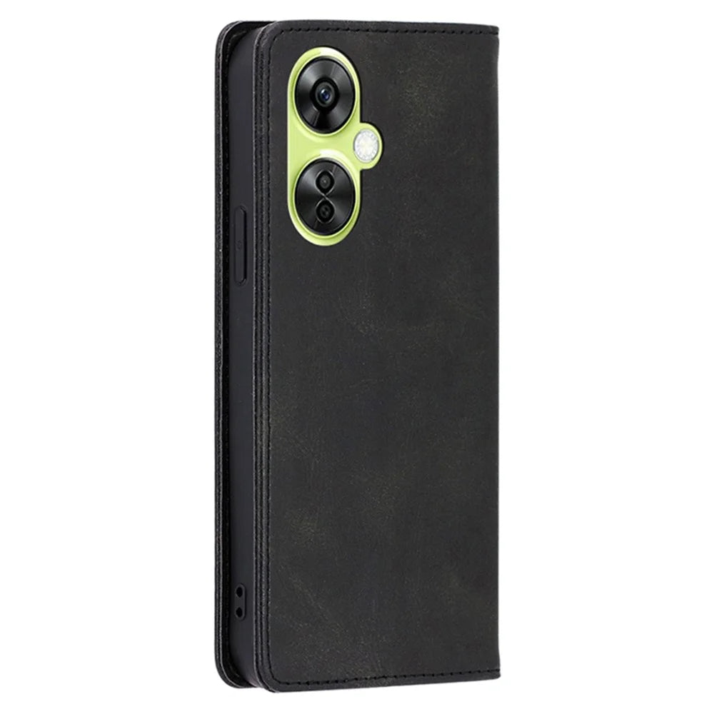 For OnePlus Nord CE 3 Lite 5G / Nord N30 5G PU Leather Stand Phone Cover Calf Texture Wallet Case - Black - 6
