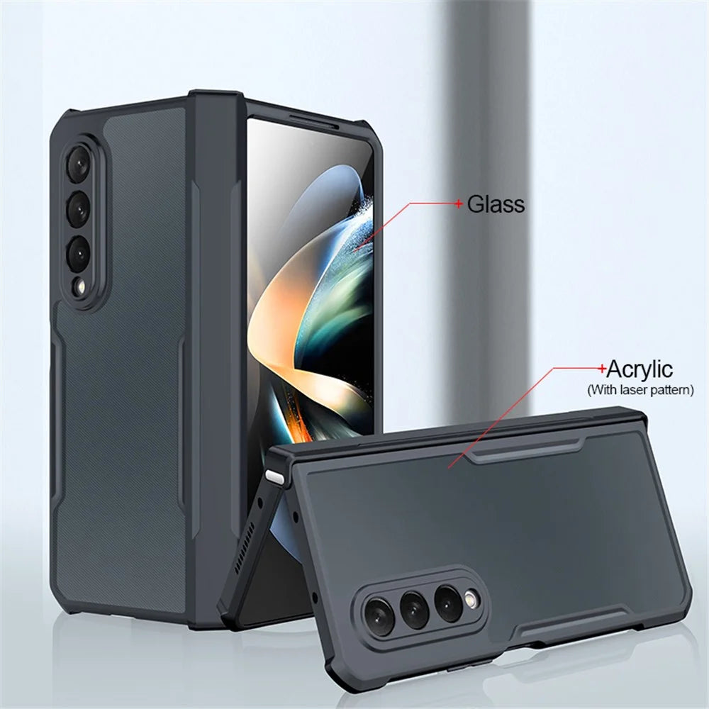 XUNDD For Samsung Galaxy Z Fold4 5G Case Acrylic+TPU Slim Clear Phone Cover with Glass+Protective Bar - 2