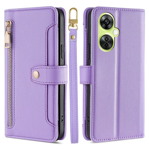 Leather Phone Cover for OnePlus Nord CE 3 Lite 5G / Nord N30 5G Horizontal Stand Wallet Case with Zipper Pocket - Purple - 1
