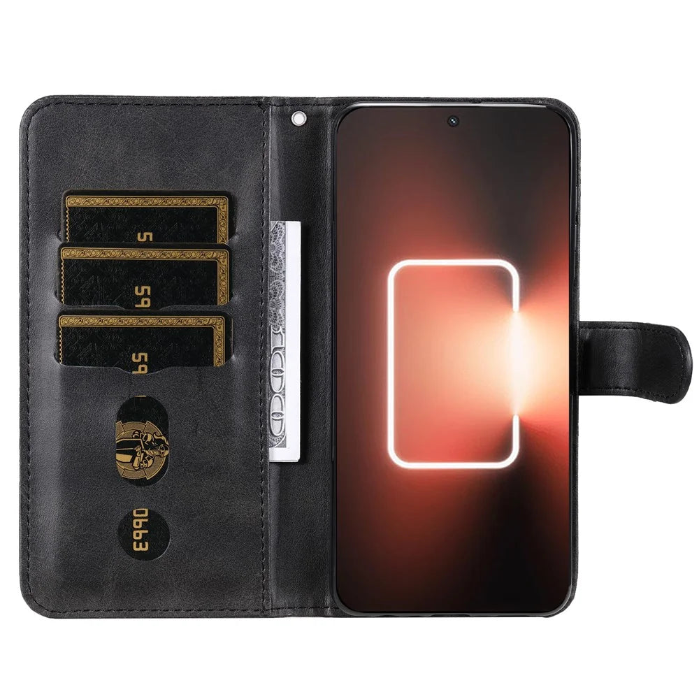 For Realme GT Neo 5 5G / GT3 5G PU Leather Phone Case Calf Texture Zipper Pocket Stand Shell Wallet Phone Cover - Black - 2