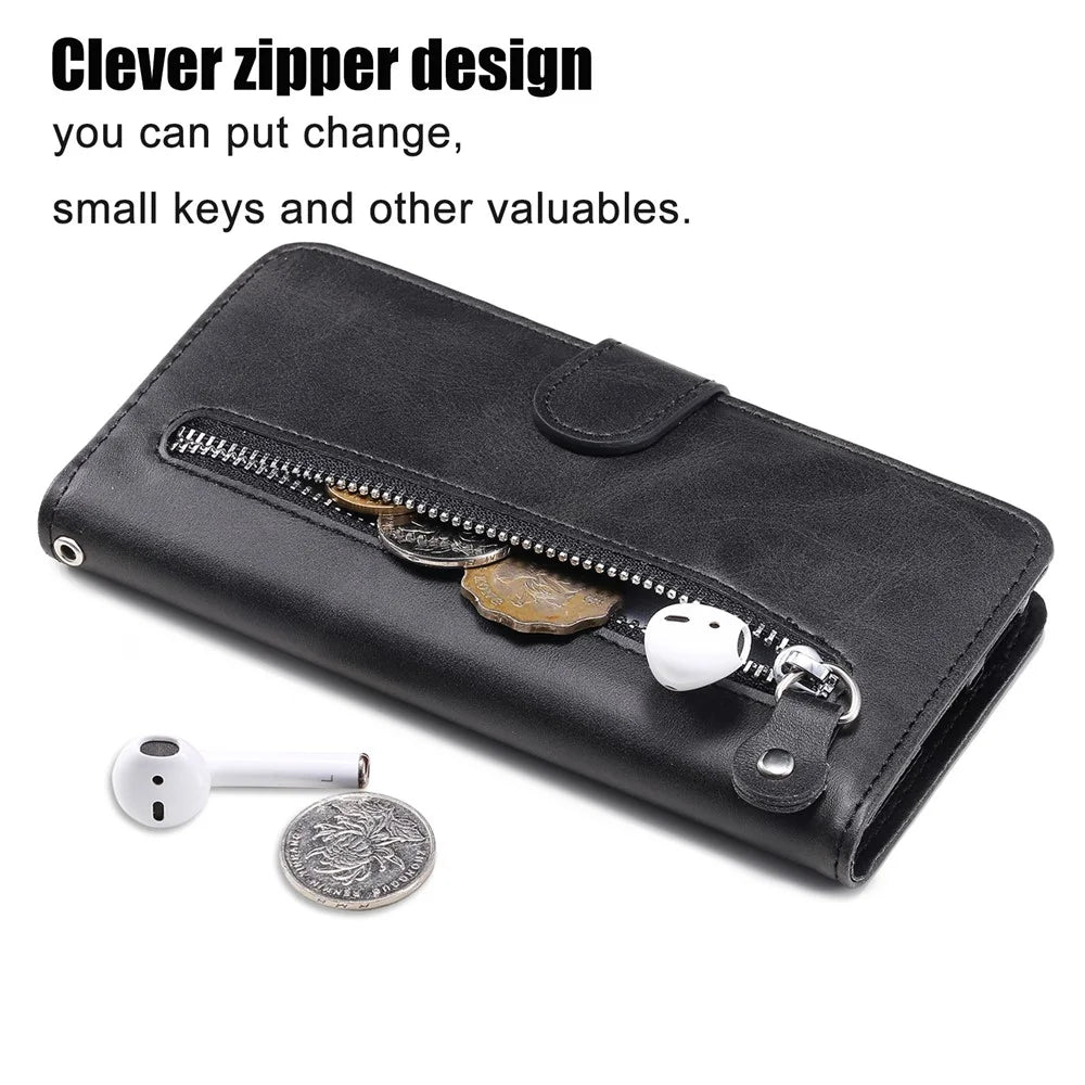 For Realme GT Neo 5 5G / GT3 5G PU Leather Phone Case Calf Texture Zipper Pocket Stand Shell Wallet Phone Cover - Black - 5