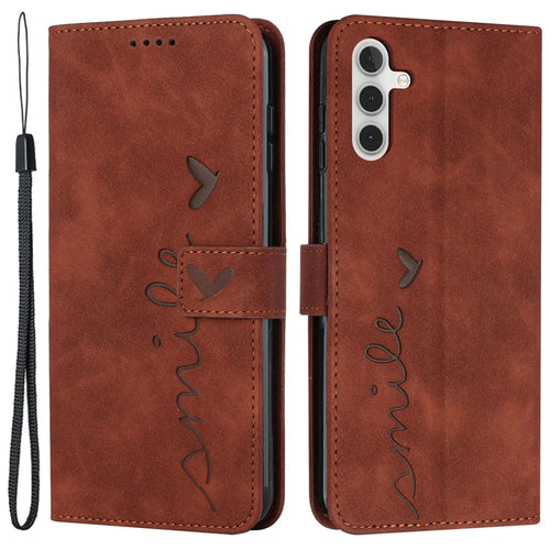 Flip Shell for Samsung Galaxy A24 4G (162.1 x 77.6 x 8.3mm) Imprinted Heart Shape Wallet PU Leather Phone Stand Case - Brown - 1