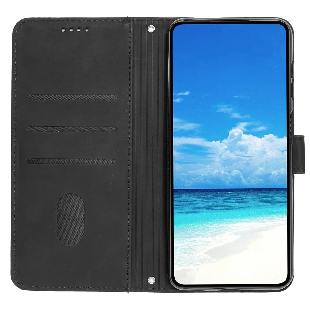 Stand Shell for Google Pixel 8 Pro Heart Shape Imprinted PU Leather Phone Wallet Anti-drop Flip Case - Black - 2