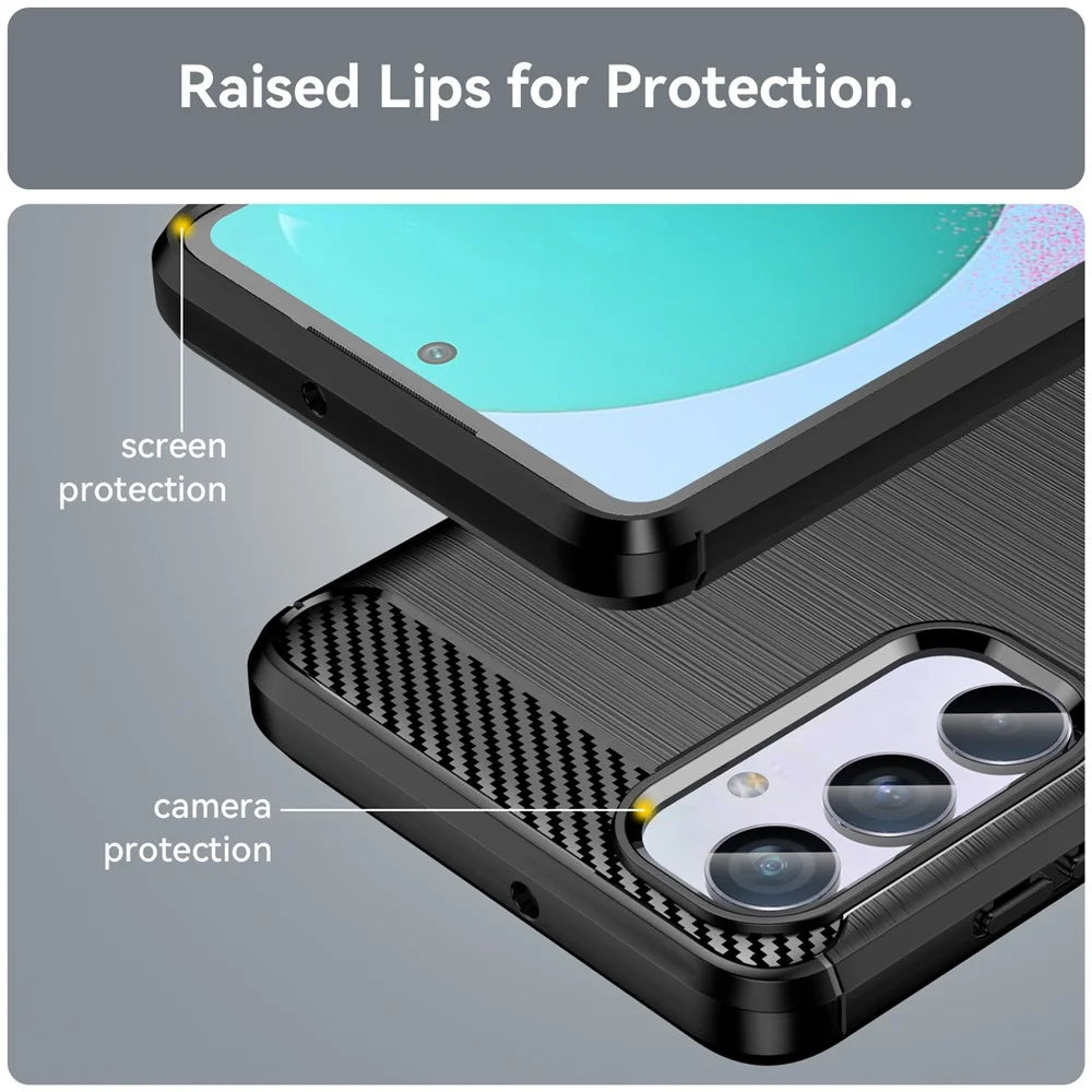 Brushed Shell for Samsung Galaxy M54 5G / F54 5G Carbon Fiber Texture Phone Case Phone TPU Cover - Black - 6