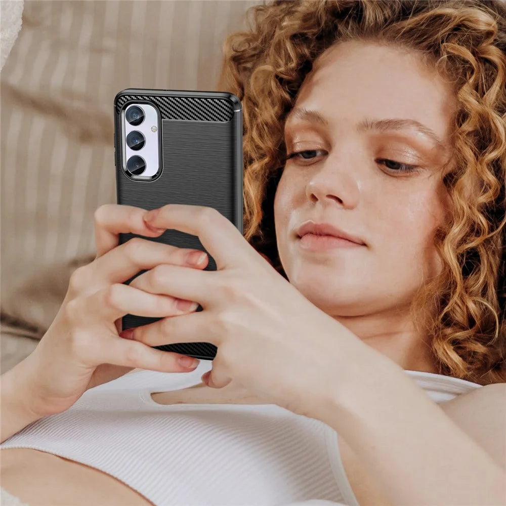 Brushed Shell for Samsung Galaxy M54 5G / F54 5G Carbon Fiber Texture Phone Case Phone TPU Cover - Black - 7