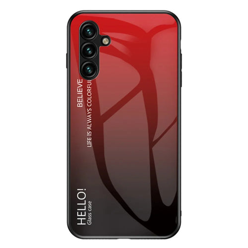 For Samsung Galaxy A24 4G (162.1 x 77.6 x 8.3mm) Gradient Color Back Slim Case PC+TPU+Tempered Glass Phone Cover - Gradient Red Black - 1