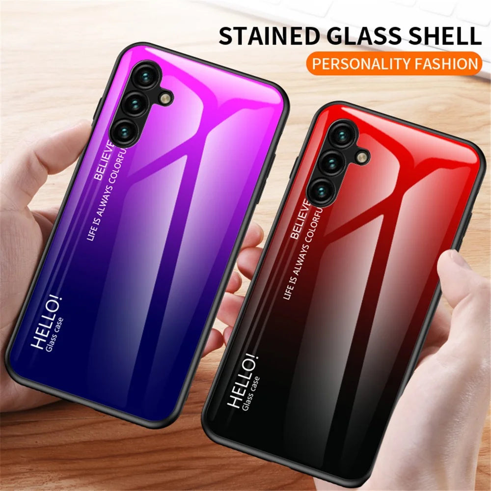 For Samsung Galaxy A24 4G (162.1 x 77.6 x 8.3mm) Gradient Color Back Slim Case PC+TPU+Tempered Glass Phone Cover - Gradient Red Black - 3