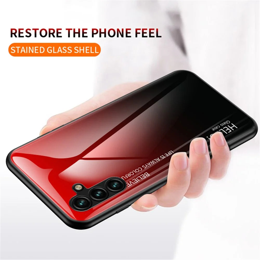 For Samsung Galaxy A24 4G (162.1 x 77.6 x 8.3mm) Gradient Color Back Slim Case PC+TPU+Tempered Glass Phone Cover - Gradient Red Black - 4