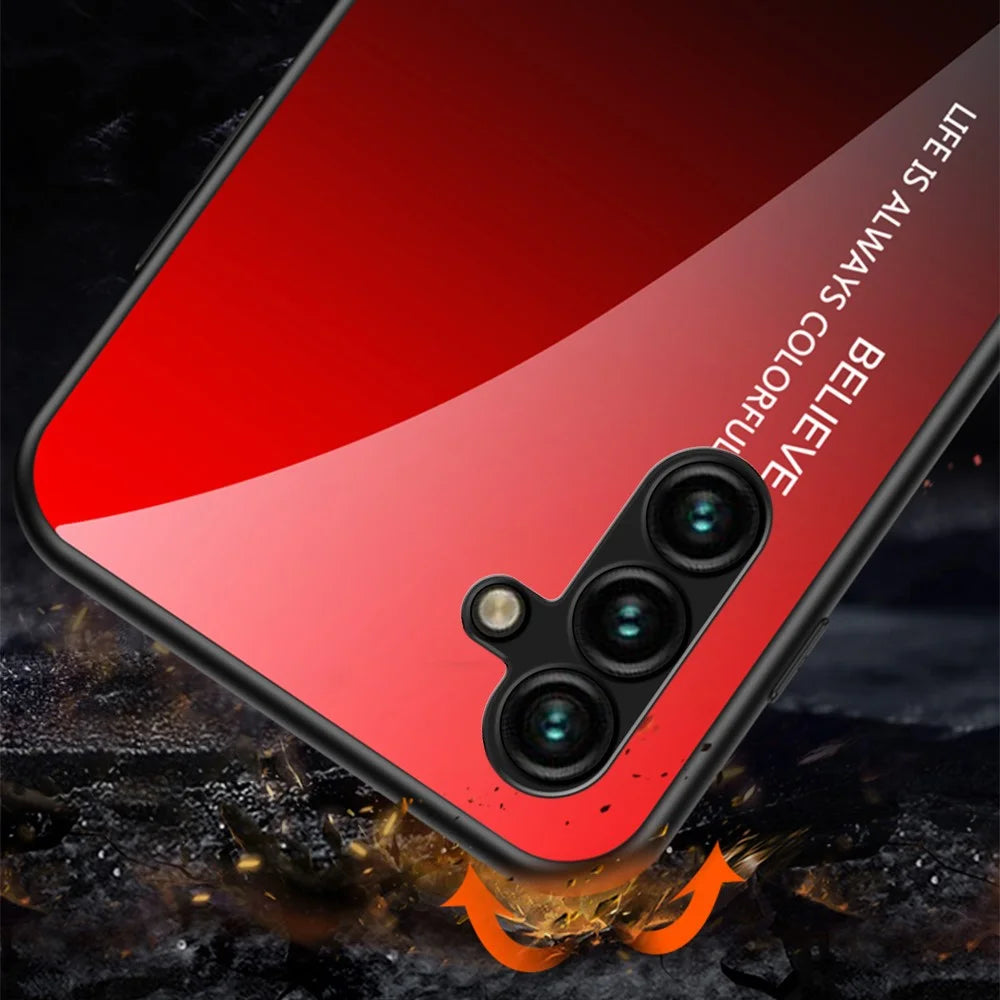 For Samsung Galaxy A24 4G (162.1 x 77.6 x 8.3mm) Gradient Color Back Slim Case PC+TPU+Tempered Glass Phone Cover - Gradient Red Black - 5