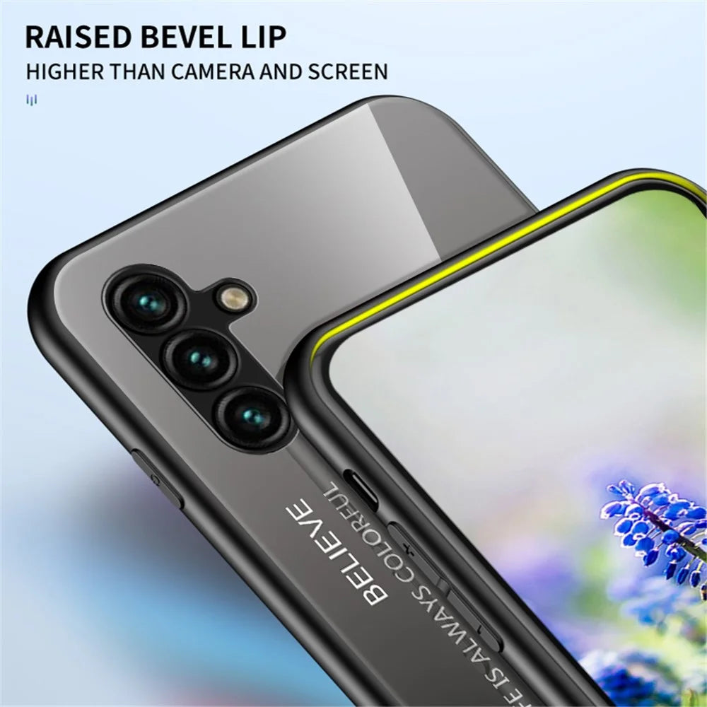 For Samsung Galaxy A24 4G (162.1 x 77.6 x 8.3mm) Gradient Color Back Slim Case PC+TPU+Tempered Glass Phone Cover - Gradient Red Black - 7