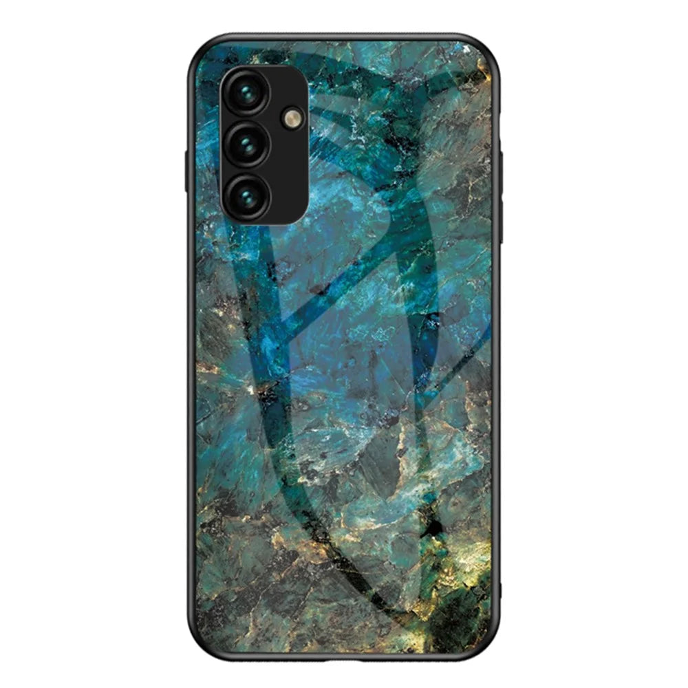 For Samsung Galaxy A24 4G (162.1 x 77.6 x 8.3mm) Marble Pattern Shockproof Case Tempered Glass+PC+TPU Anti-Drop Phone Cover - Emerald Marble - 1