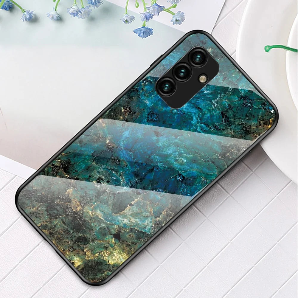 For Samsung Galaxy A24 4G (162.1 x 77.6 x 8.3mm) Marble Pattern Shockproof Case Tempered Glass+PC+TPU Anti-Drop Phone Cover - Emerald Marble - 2