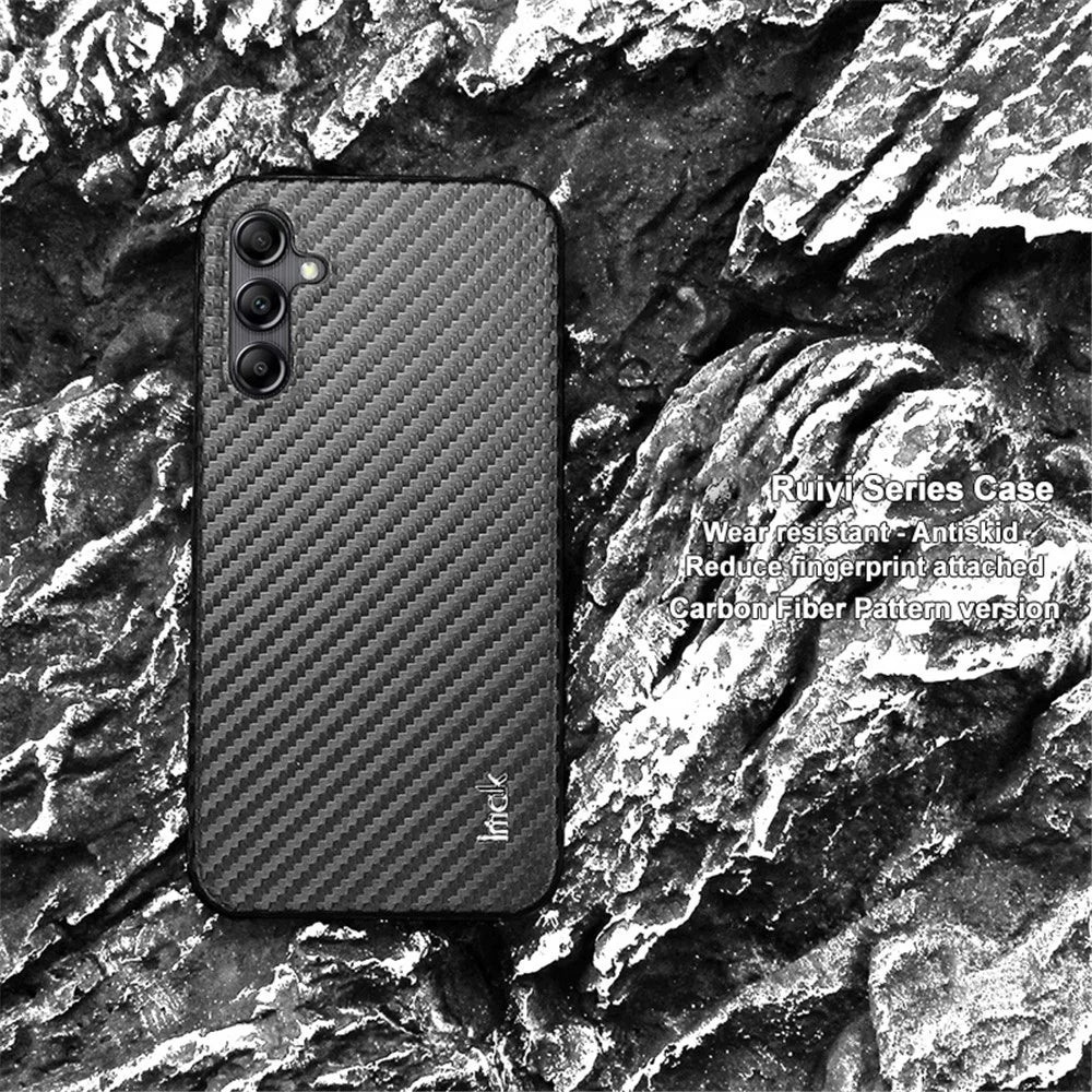 IMAK Ruiyi Series for Samsung Galaxy A14 4G / 5G Back Phone Case PU Leather Coated PC Carbon Fiber Texture Slim Cover - 3