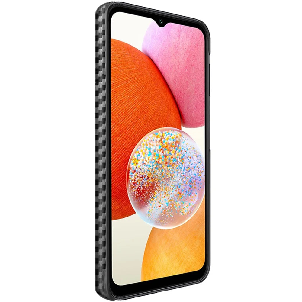 IMAK Ruiyi Series for Samsung Galaxy A14 4G / 5G Back Phone Case PU Leather Coated PC Carbon Fiber Texture Slim Cover - 6