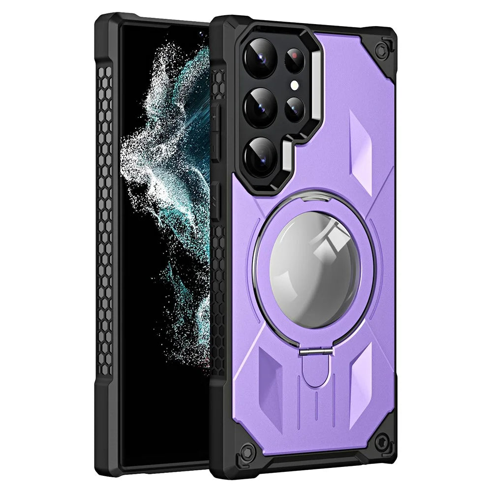 Shockproof Case for Samsung Galaxy S23 Ultra Kickstand Magnetic Phone Case Anti-Scratch PC+TPU Phone Shell - Purple - 1