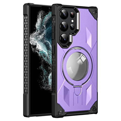 Shockproof Case for Samsung Galaxy S23 Ultra Kickstand Magnetic Phone Case Anti-Scratch PC+TPU Phone Shell - Purple - 1