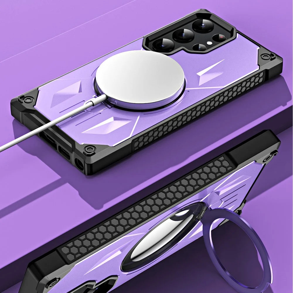 Shockproof Case for Samsung Galaxy S23 Ultra Kickstand Magnetic Phone Case Anti-Scratch PC+TPU Phone Shell - Purple - 2