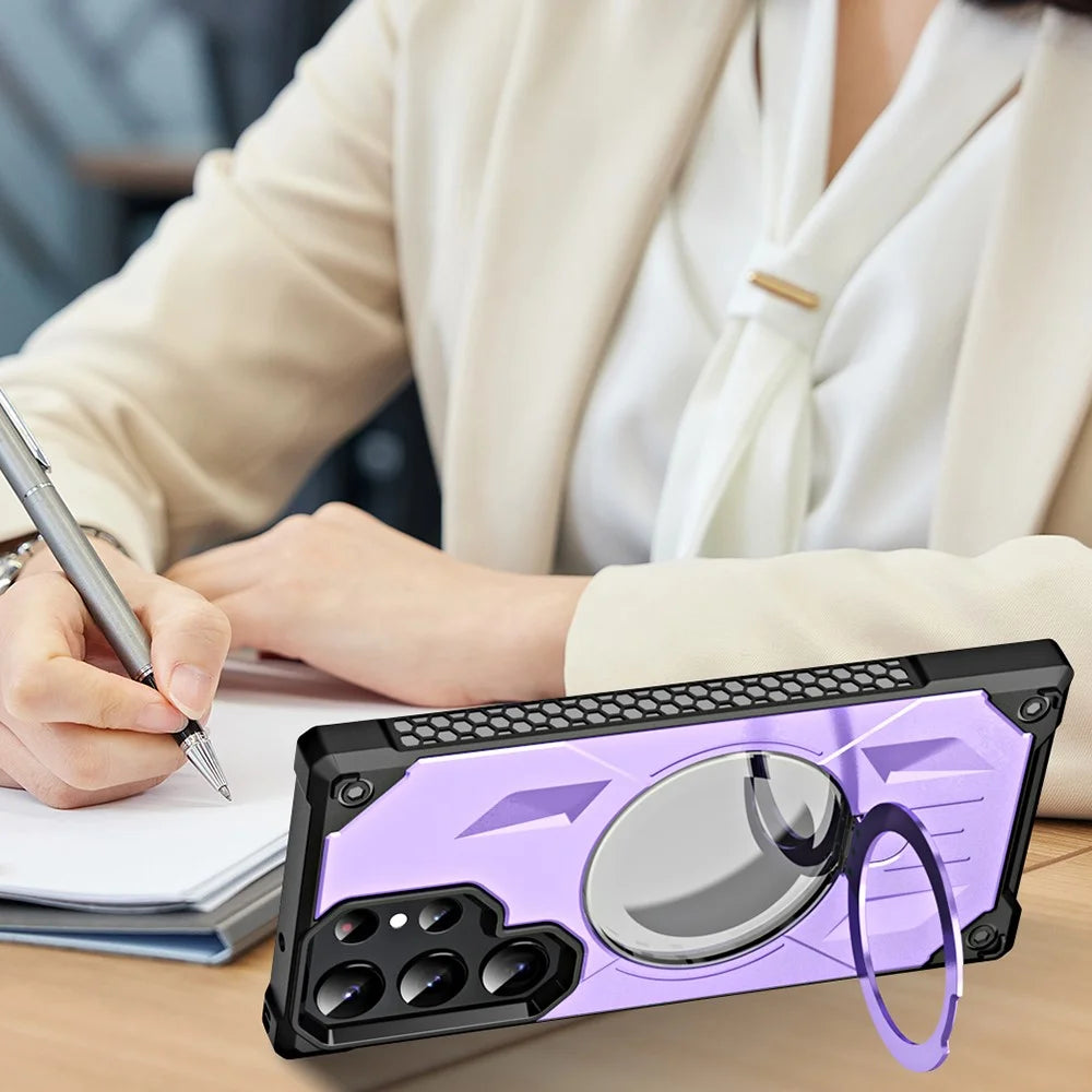 Shockproof Case for Samsung Galaxy S23 Ultra Kickstand Magnetic Phone Case Anti-Scratch PC+TPU Phone Shell - Purple - 3