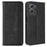 For Oukitel C32 Magnetic Shell Retro PU Leather Phone Case Stand Wallet Flip Cover - Black - 1