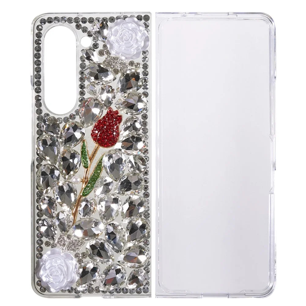Rhinestone Decor Phone Case for Samsung Galaxy Z Fold5 5G , 2-Piece Design Hard PC Phone Cover - 1