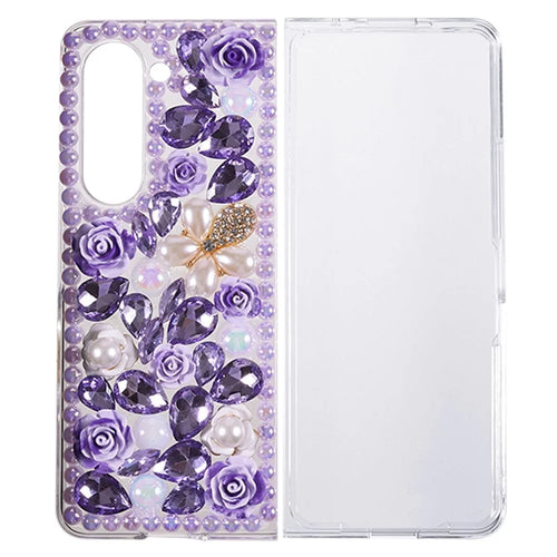 PC Phone Case for Samsung Galaxy Z Fold5 5G , 2-Piece Design Rhinestone Decor Phone Cover - Purple - 1