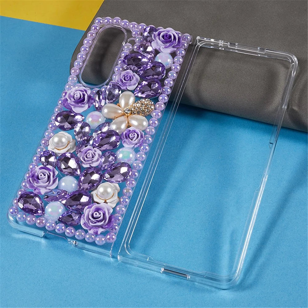 PC Phone Case for Samsung Galaxy Z Fold5 5G , 2-Piece Design Rhinestone Decor Phone Cover - Purple - 2