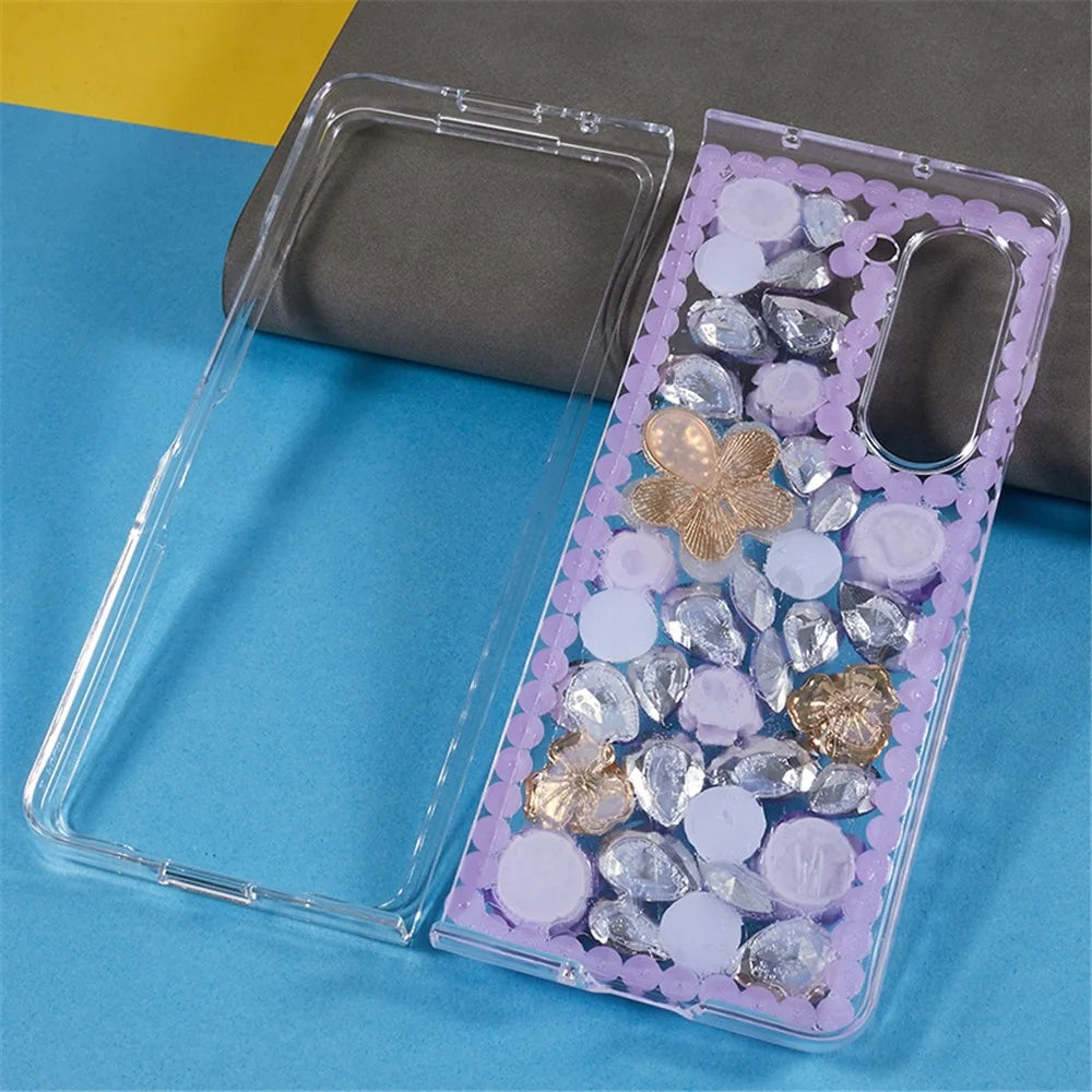PC Phone Case for Samsung Galaxy Z Fold5 5G , 2-Piece Design Rhinestone Decor Phone Cover - Purple - 3