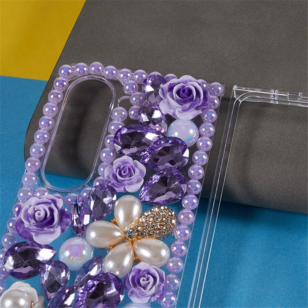 PC Phone Case for Samsung Galaxy Z Fold5 5G , 2-Piece Design Rhinestone Decor Phone Cover - Purple - 4