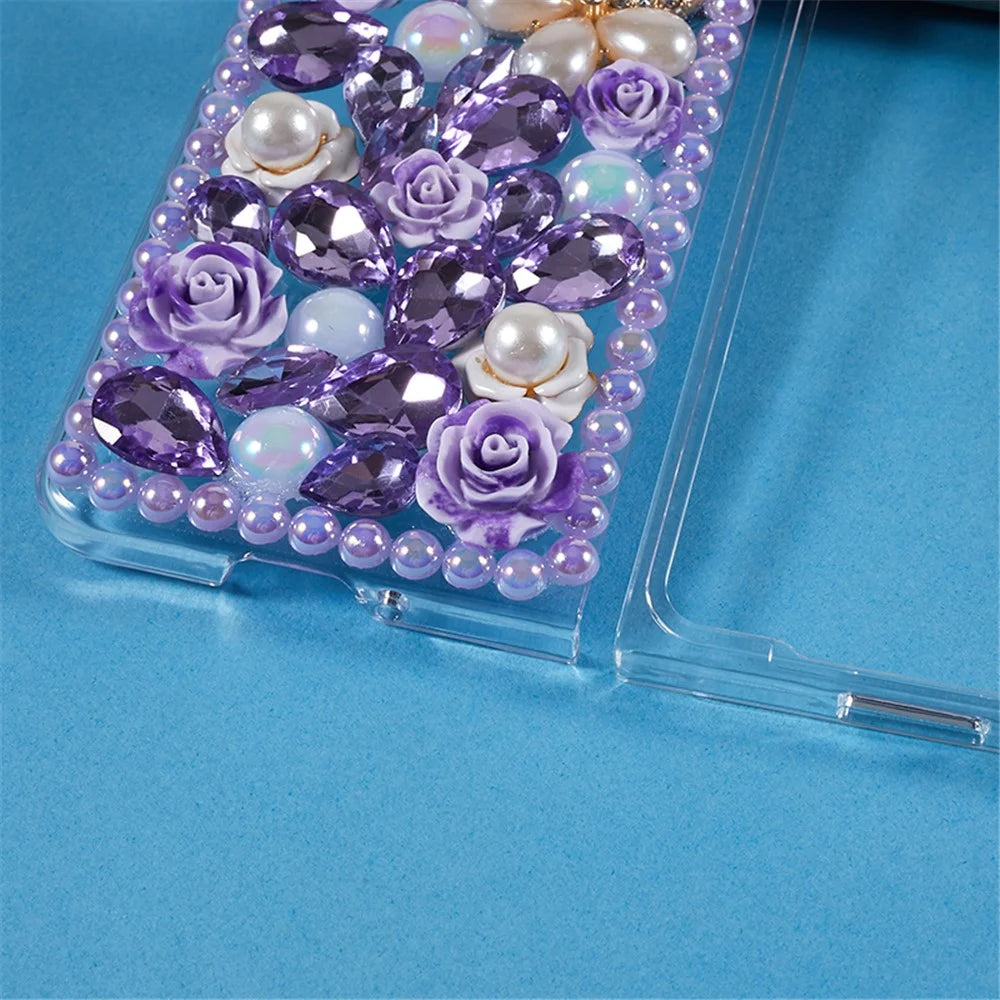 PC Phone Case for Samsung Galaxy Z Fold5 5G , 2-Piece Design Rhinestone Decor Phone Cover - Purple - 5