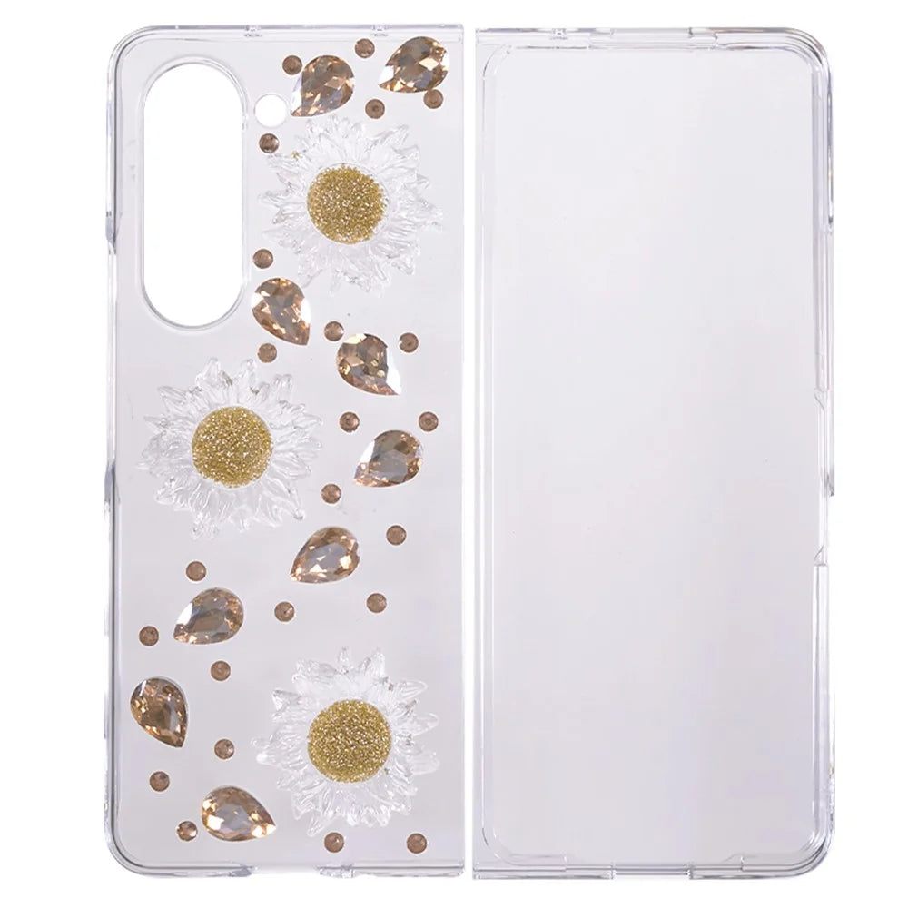 For Samsung Galaxy Z Fold5 5G Hard PC Phone Case 2-Piece Design Rhinestone Decor Folding Phone Cover - 1