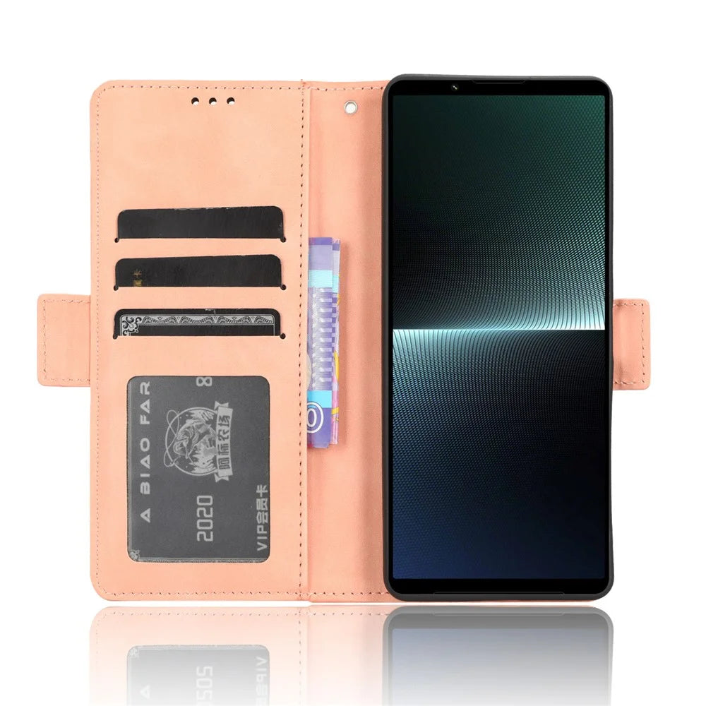 Wallet Case for Sony Xperia 1 V PU Leather Multiple Card Slots Stand Phone Cover - Pink - 3