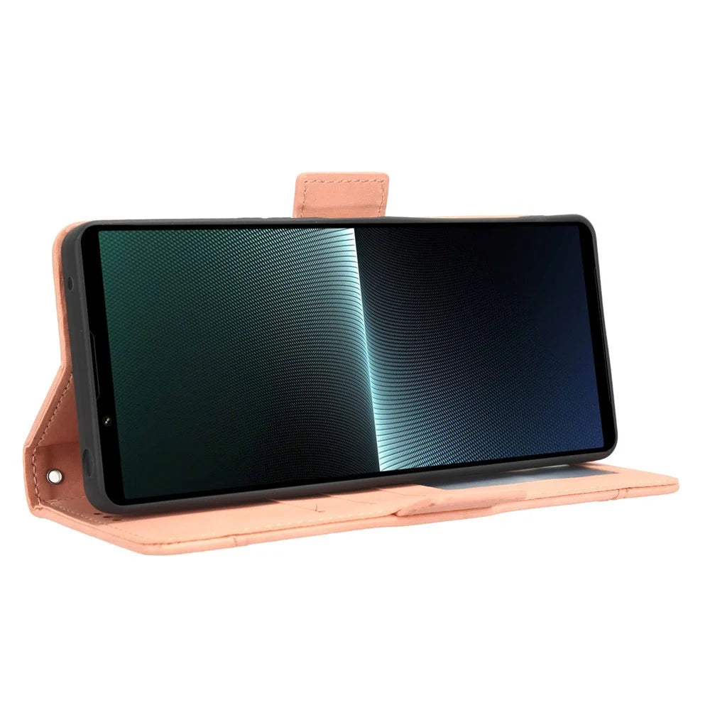 Wallet Case for Sony Xperia 1 V PU Leather Multiple Card Slots Stand Phone Cover - Pink - 4