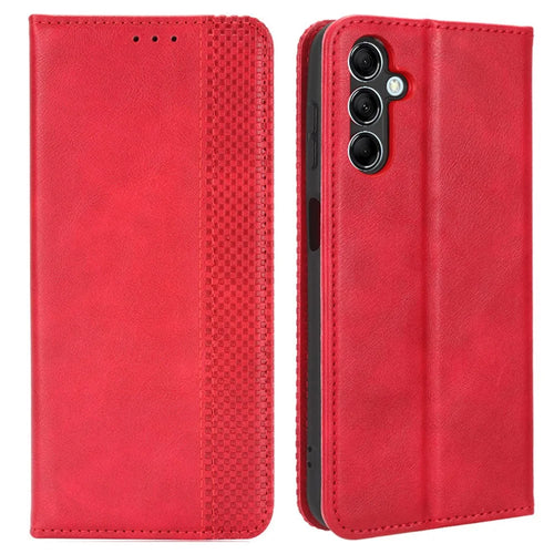 For Samsung Galaxy M54 5G / F54 5G PU Leather Vintage Magnetic Cover Stand Flip Wallet Phone Case - Red - 1