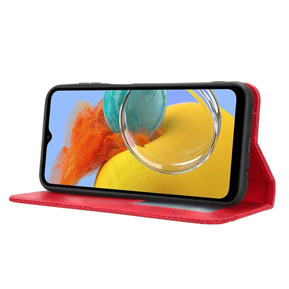 For Samsung Galaxy M54 5G / F54 5G PU Leather Vintage Magnetic Cover Stand Flip Wallet Phone Case - Red - 3