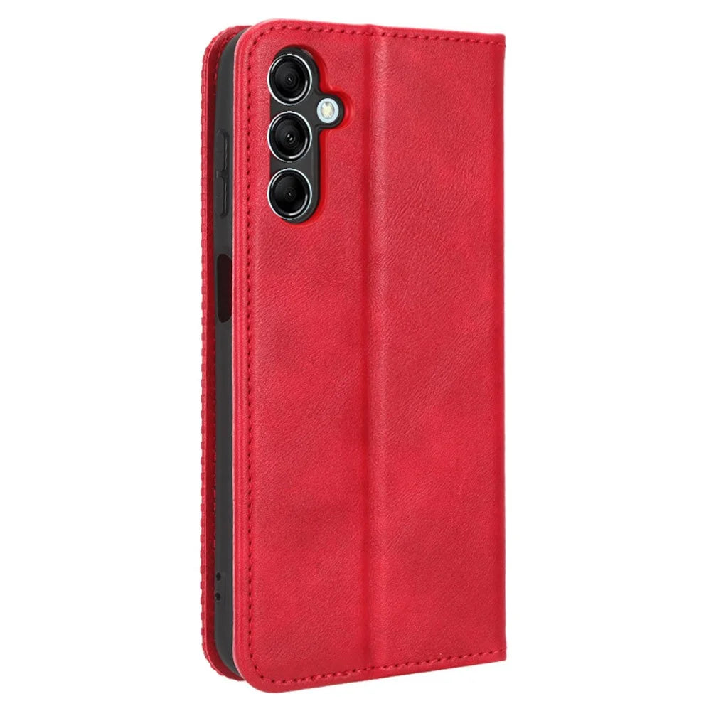 For Samsung Galaxy M54 5G / F54 5G PU Leather Vintage Magnetic Cover Stand Flip Wallet Phone Case - Red - 7