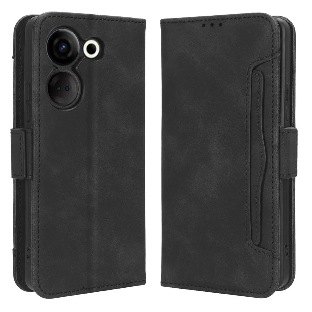 For TECNO Camon 20 Pro 4G CK7n / 20 4G CK6 PU Leather Wallet Case Flip Stand Protective Phone Cover with Multiple Card Slots - Black - 1