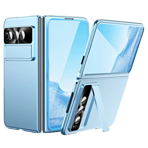 For Google Pixel Fold Electroplating Kickstand Phone Case PC Phone Cover - Blue - 1