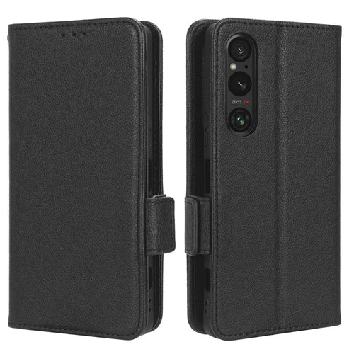 Phone Case for Sony Xperia 1 V Anti-drop Litchi Texture Stand PU Leather Wallet Cover - Black - 1