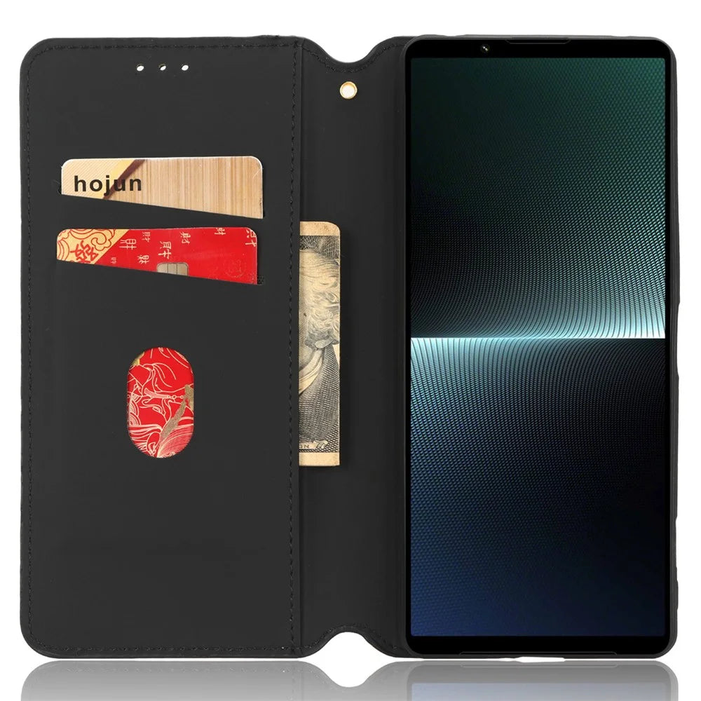 For Sony Xperia 1 V Rhombus Imprinted PU Leather Wallet Phone Case Flip Stand Anti-Drop Cover - Black - 2