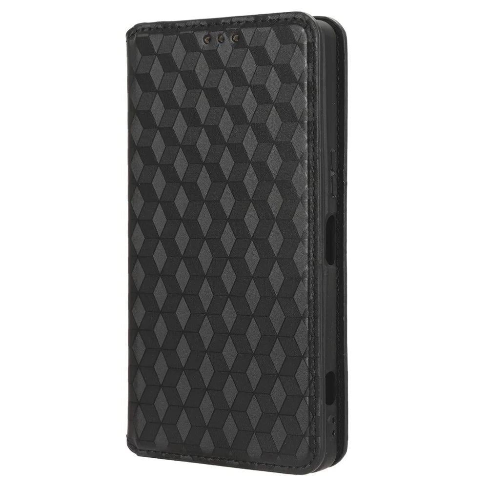 For Sony Xperia 1 V Rhombus Imprinted PU Leather Wallet Phone Case Flip Stand Anti-Drop Cover - Black - 7